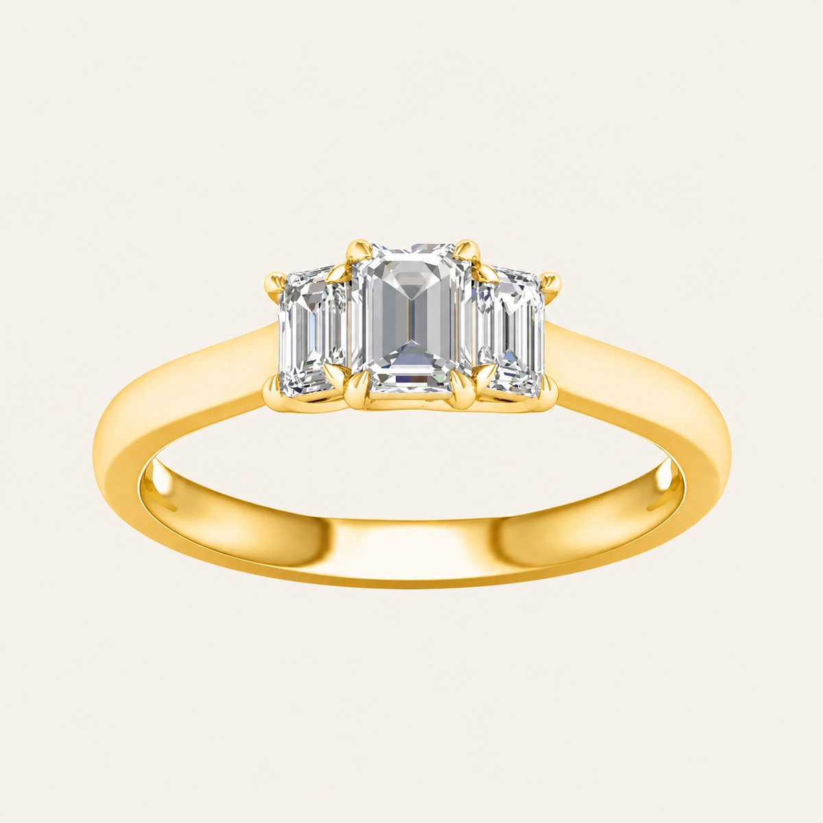 1CT Emerald CutLab Grown Diamond Three Stone Ring