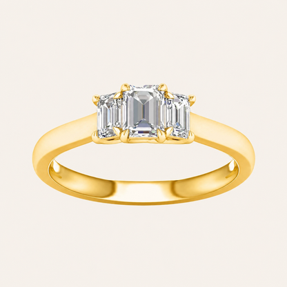 1CT Emerald CutLab Grown Diamond Three Stone Ring