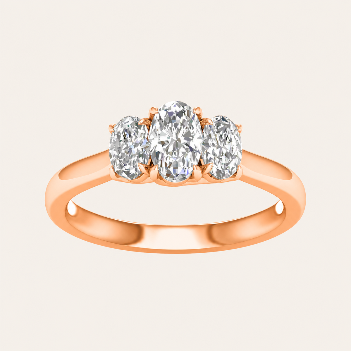1CT Oval Cut Lab Grown Diamond Three Stone Ring