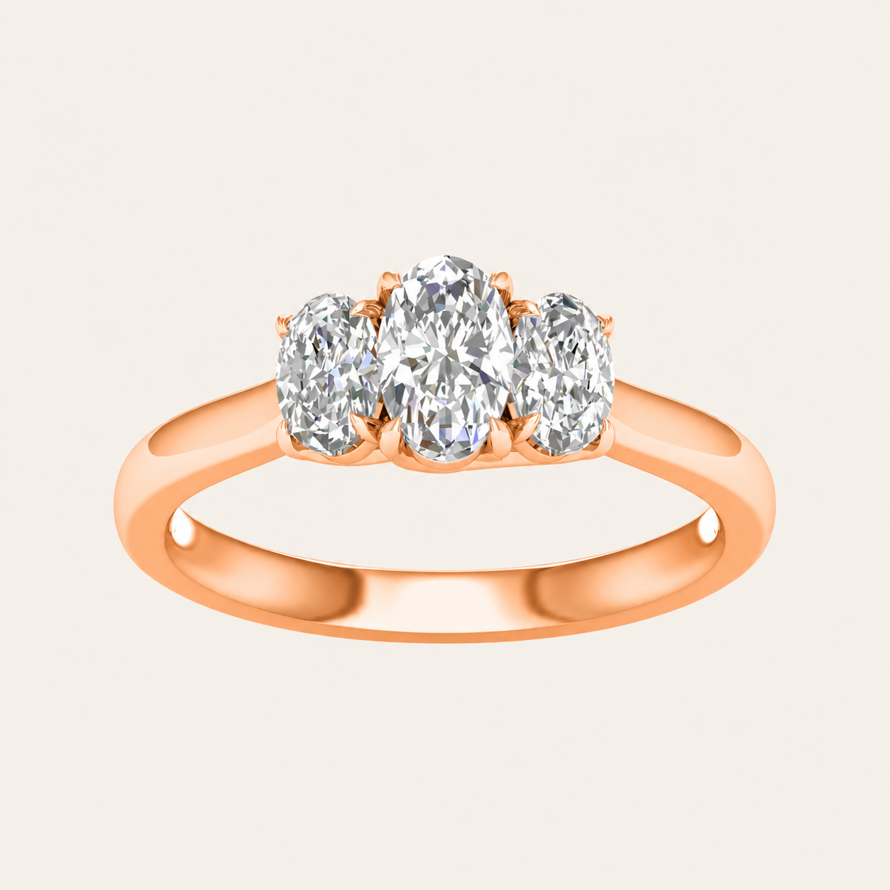 1CT Oval Cut Lab Grown Diamond Three Stone Ring