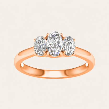 1CT Oval Cut Lab Grown Diamond Three Stone Ring