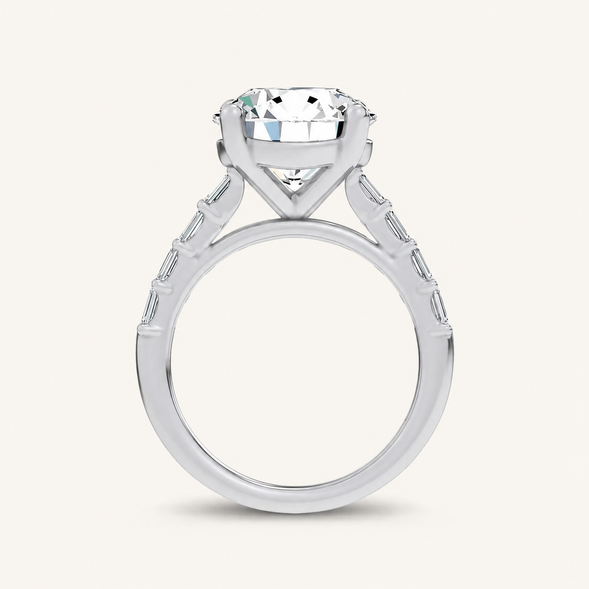5.7CT Round Cut Certified Lab Grown Diamond Side Stone Ring