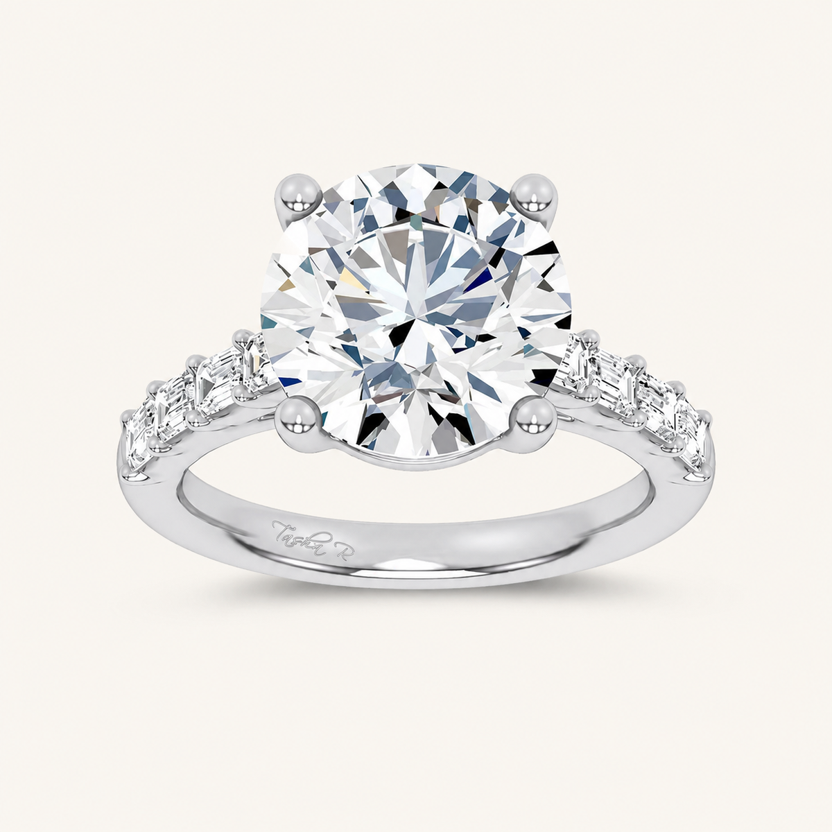 5.7CT Round Cut Certified Lab Grown Diamond Side Stone Ring
