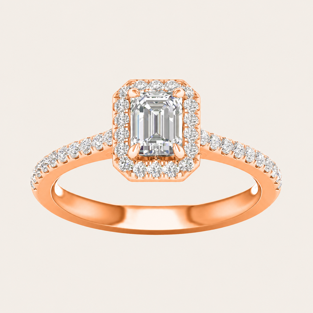 1CT Emerald Cut Lab Grown Diamond Halo Ring
