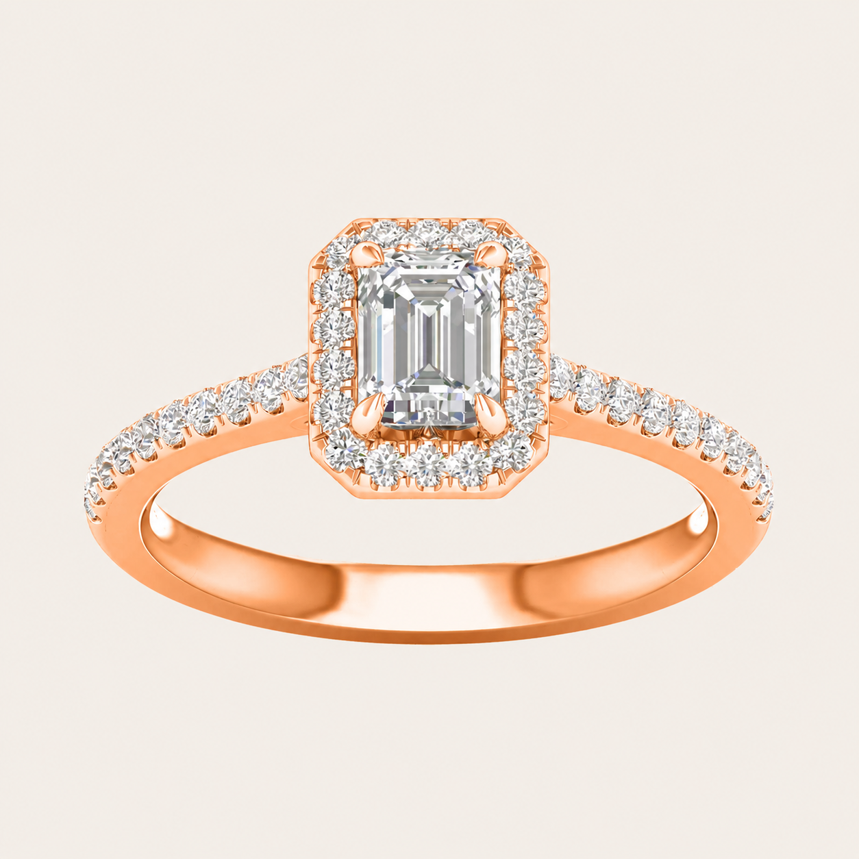 1CT Emerald Cut Lab Grown Diamond Halo Ring