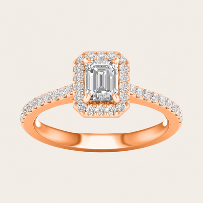 1CT Emerald Cut Lab Grown Diamond Halo Ring