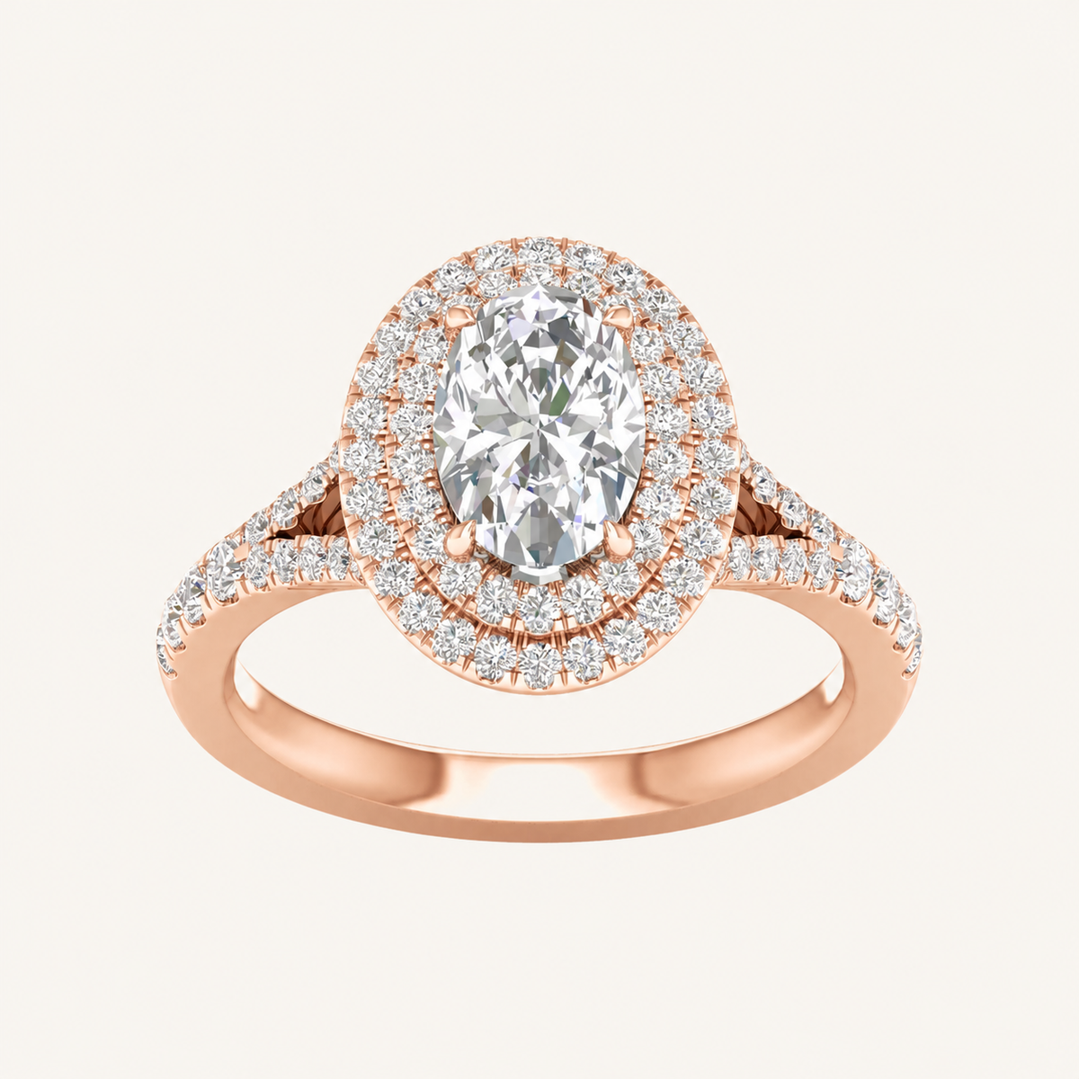 2CT Oval Cut Lab Grown Diamond Double Halo Ring