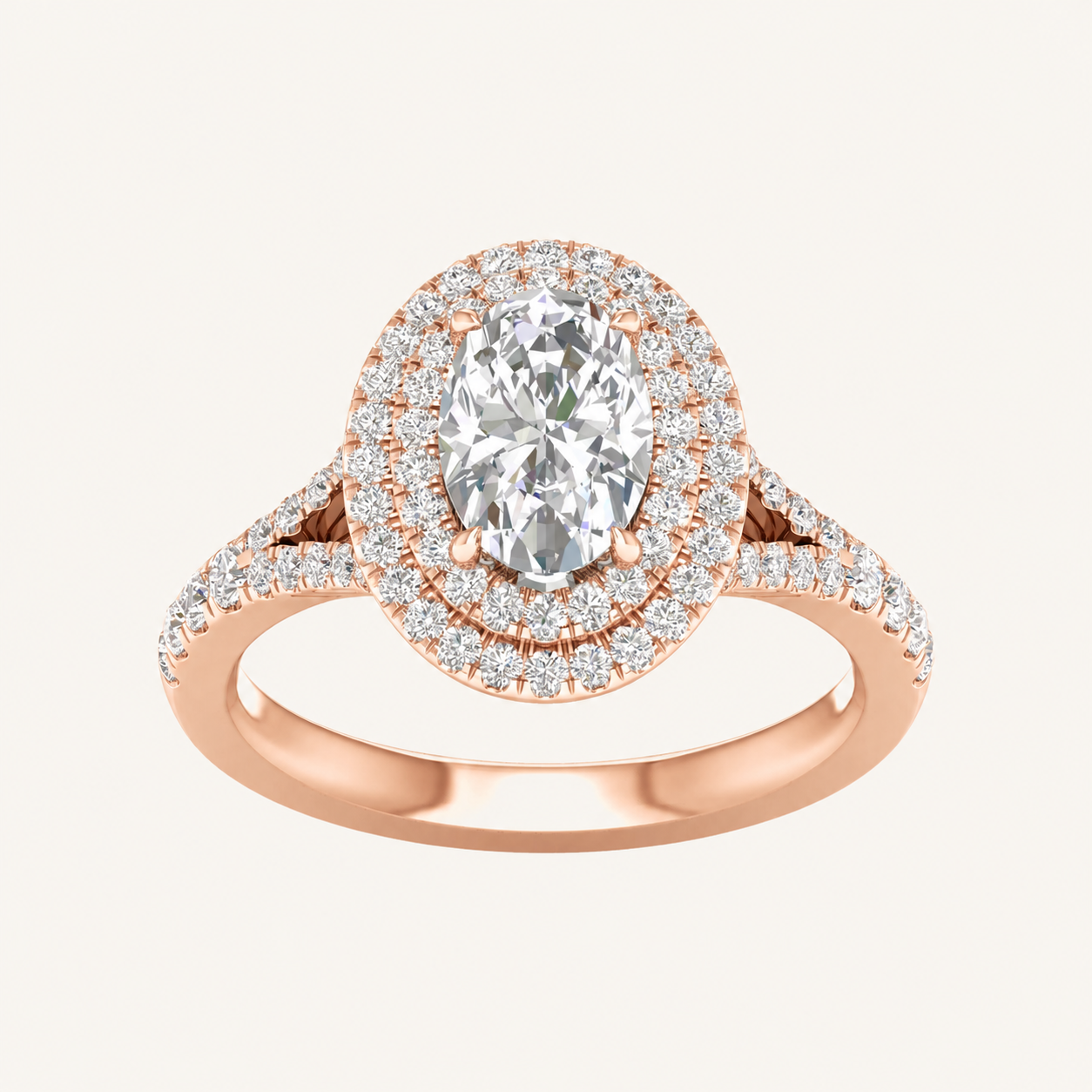 2CT Oval Cut Lab Grown Diamond Double Halo Ring