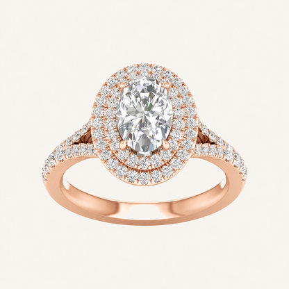 2CT Oval Cut Lab Grown Diamond Double Halo Ring