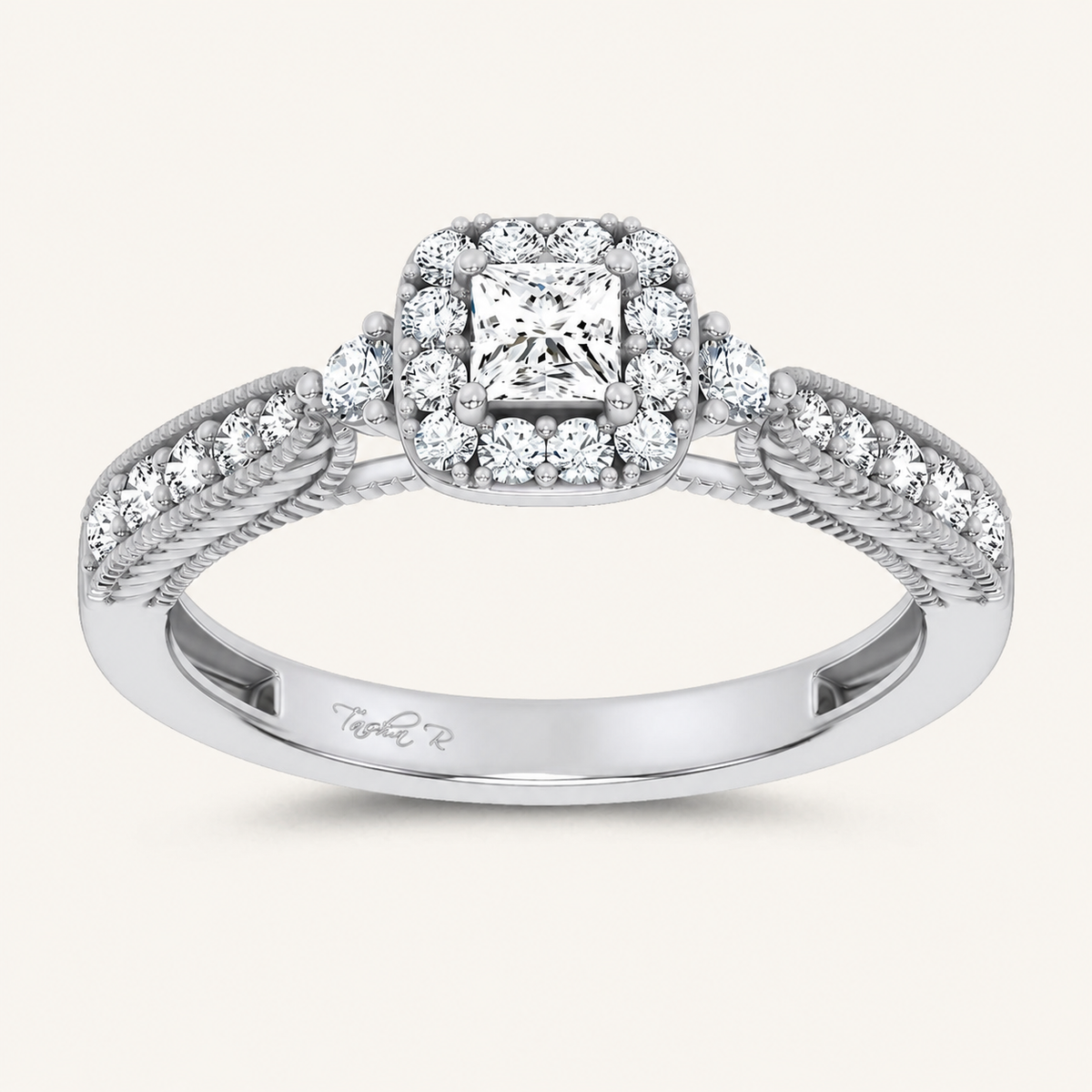 0.55CT Princess Cut Certified Lab Grown Diamond Promise Halo Ring