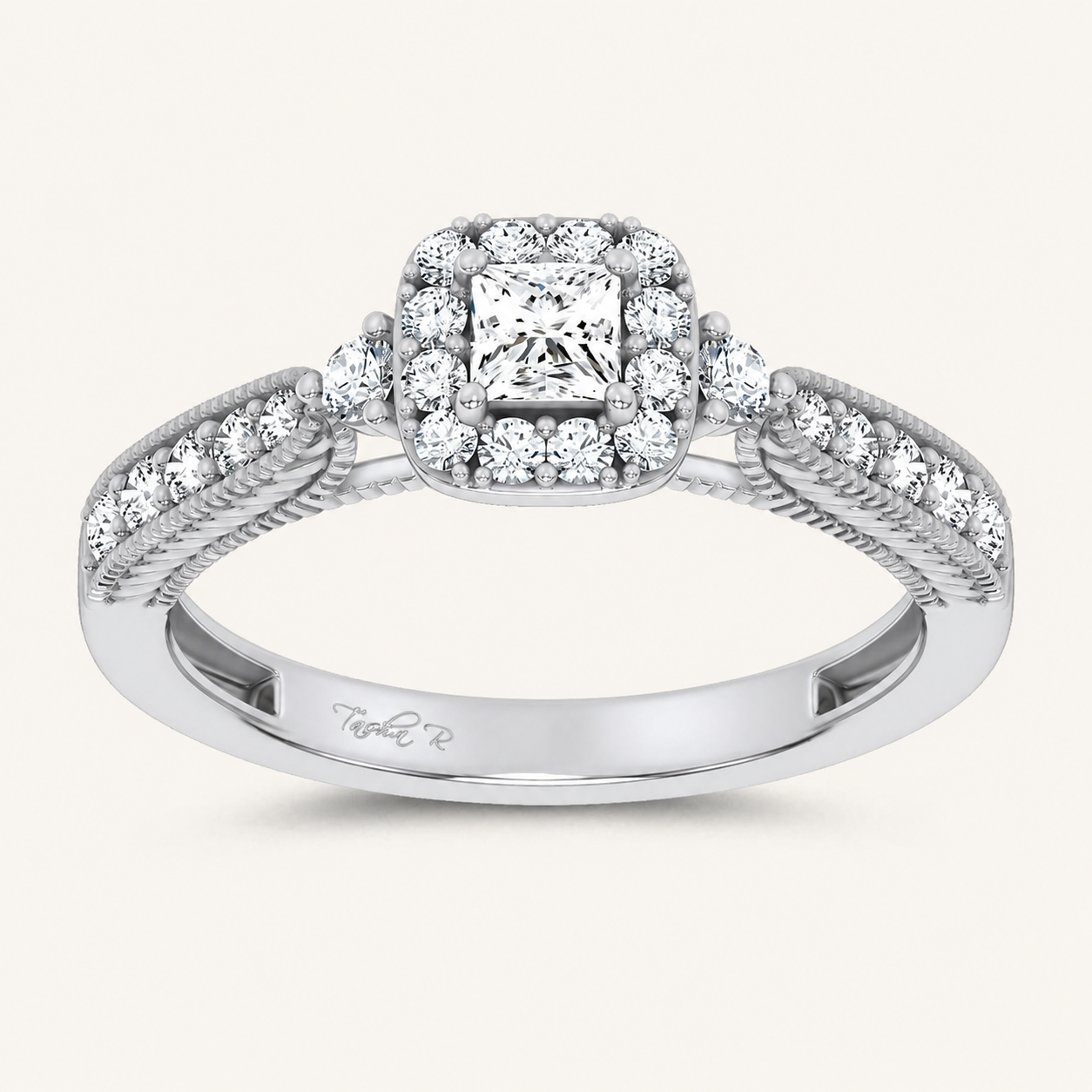 0.55CT Princess Cut Certified Lab Grown Diamond Promise Halo Ring
