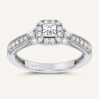 0.55CT Princess Cut Certified Lab Grown Diamond Promise Halo Ring