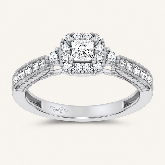 0.55CT Princess Cut Certified Lab Grown Diamond Promise Halo Ring