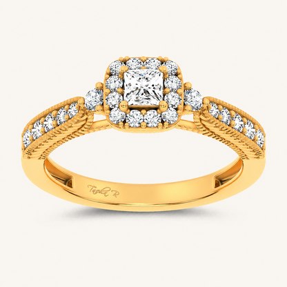 0.55CT Princess Cut Certified Lab Grown Diamond Promise Halo Ring