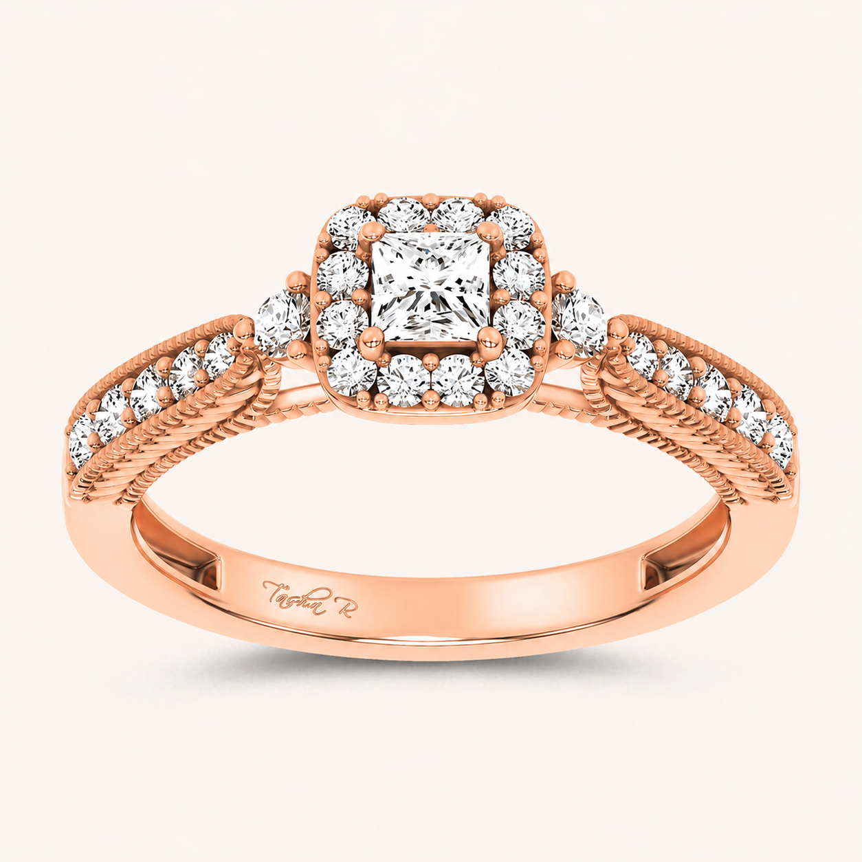 0.55CT Princess Cut Certified Lab Grown Diamond Promise Halo Ring