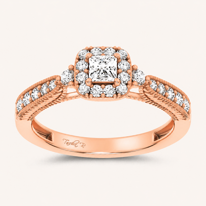 0.55CT Princess Cut Certified Lab Grown Diamond Promise Halo Ring