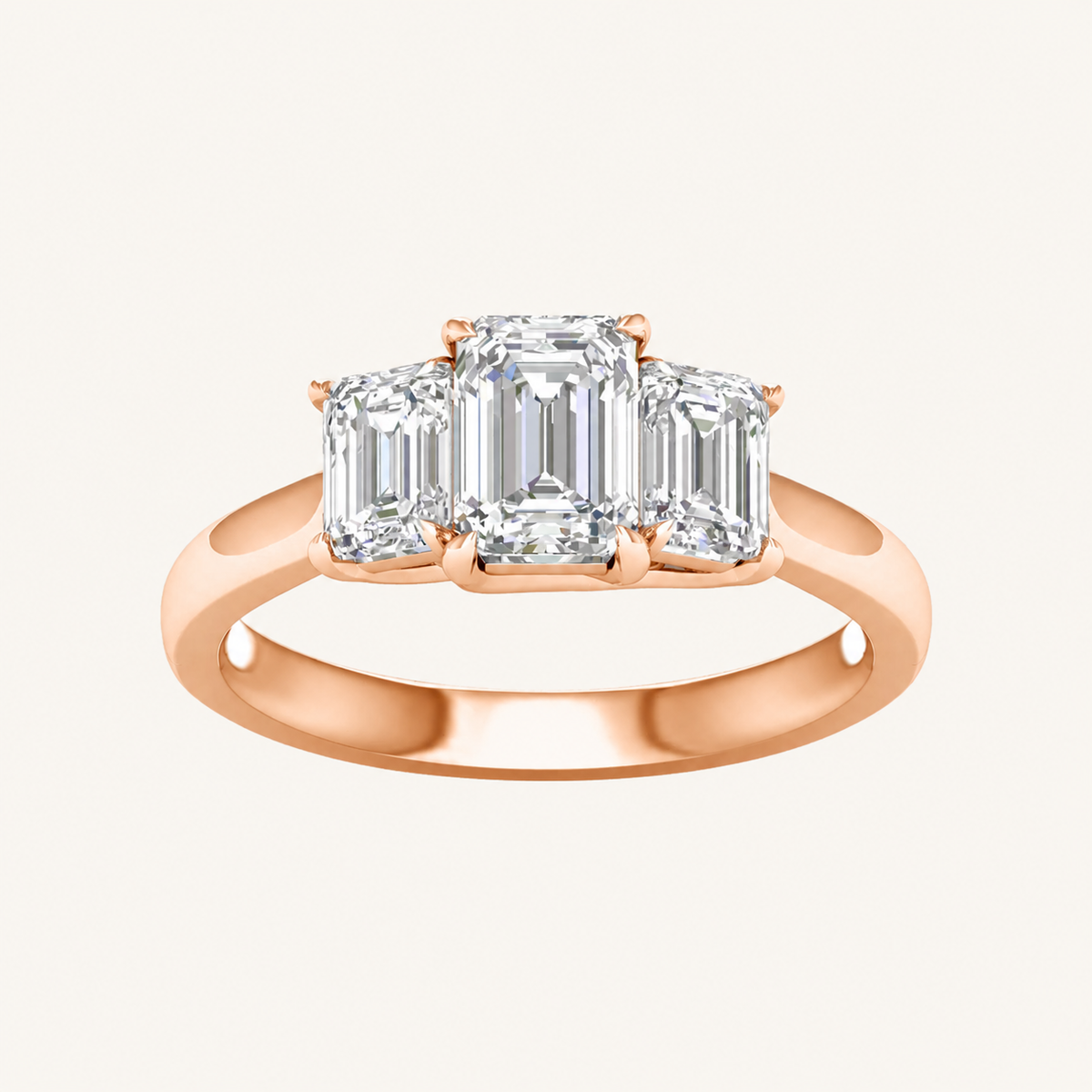 2CT Emerald Cut Lab Grown Diamond Three Stone Ring