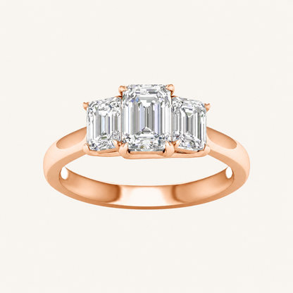 2CT Emerald Cut Lab Grown Diamond Three Stone Ring