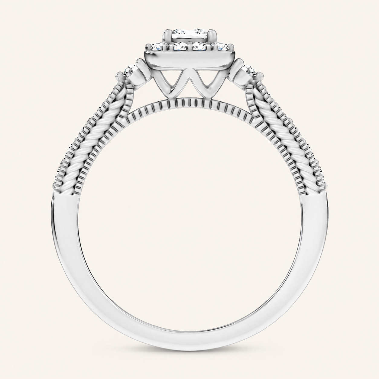 0.55CT Princess Cut Certified Lab Grown Diamond Promise Halo Ring