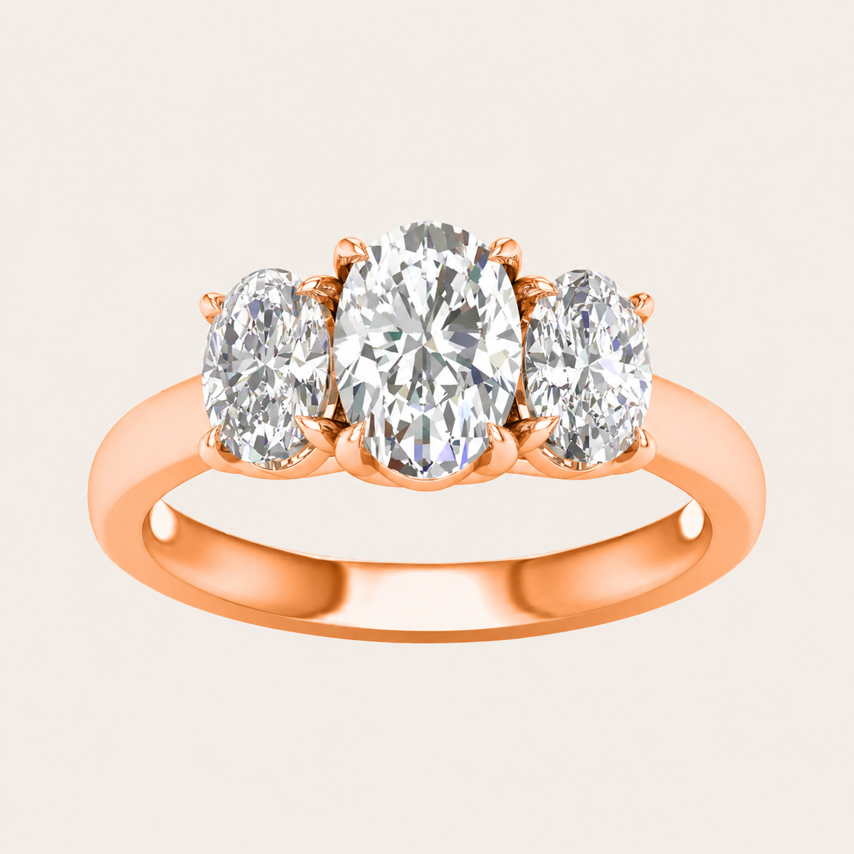 2CT Oval Cut Lab Grown Diamond Three Stone Ring