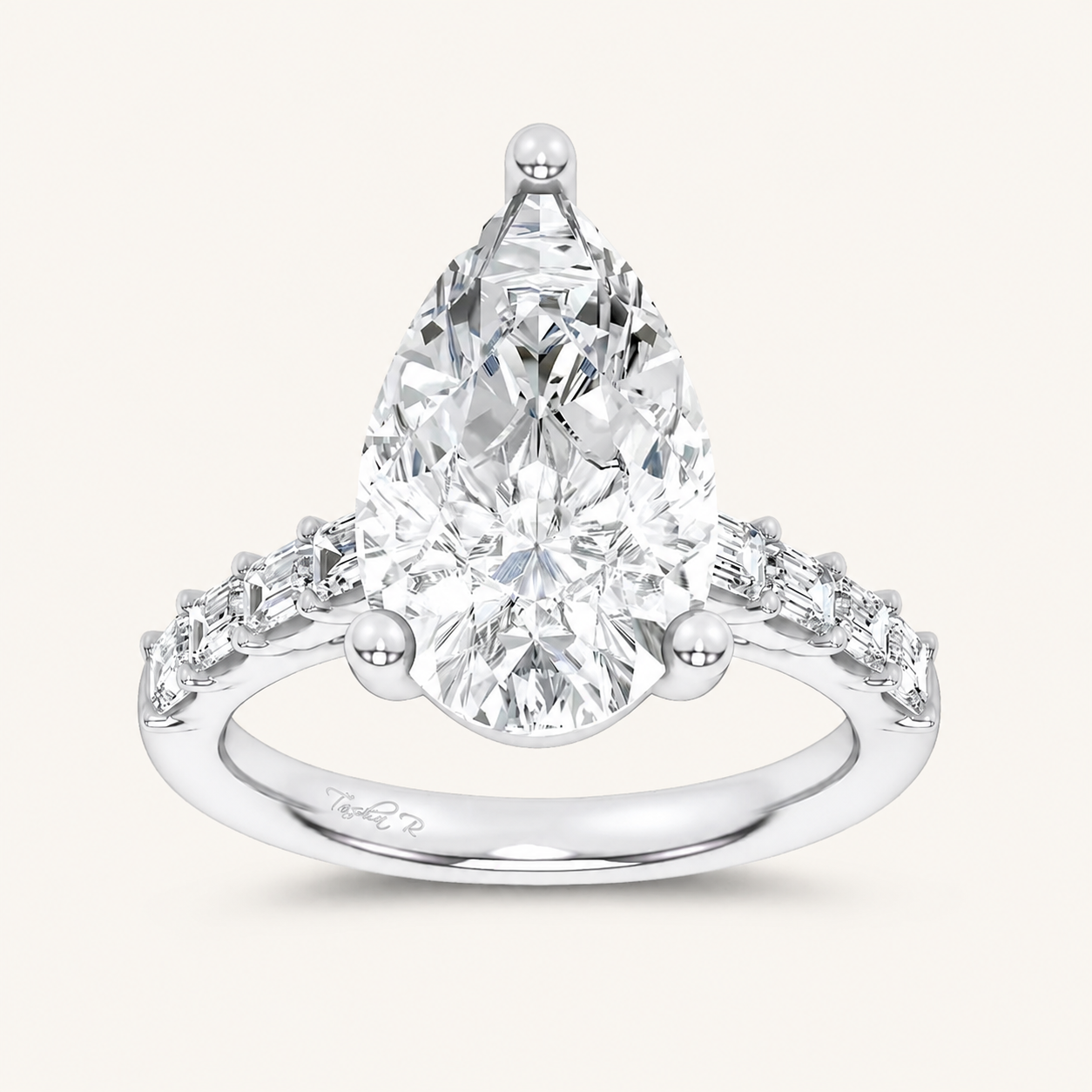 5.72CT Pear Cut Certified Lab Grown Diamond Side Stone Ring