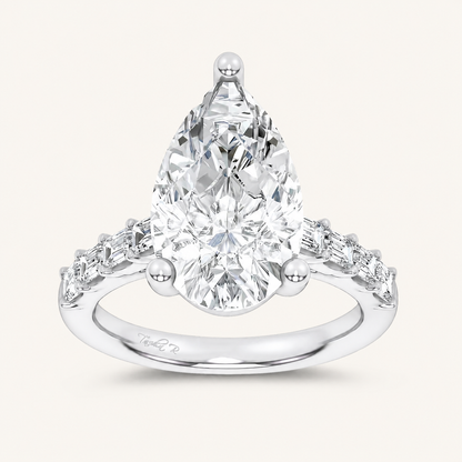 5.72CT Pear Cut Certified Lab Grown Diamond Side Stone Ring