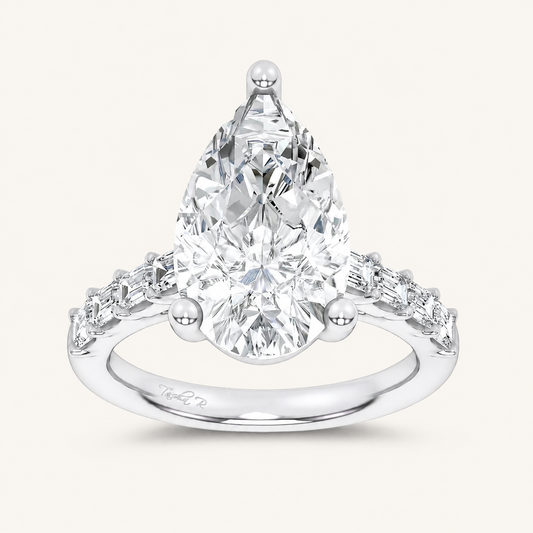 5.72CT Pear Cut Certified Lab Grown Diamond Side Stone Ring