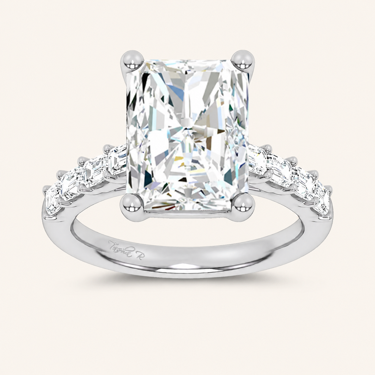 5.72CT Radiant Cut Certified Lab Grown Diamond Side Stone Ring