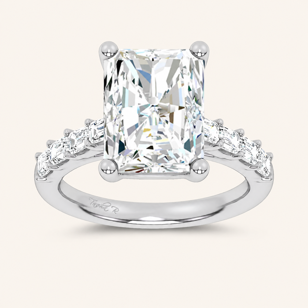 5.72CT Radiant Cut Certified Lab Grown Diamond Side Stone Ring