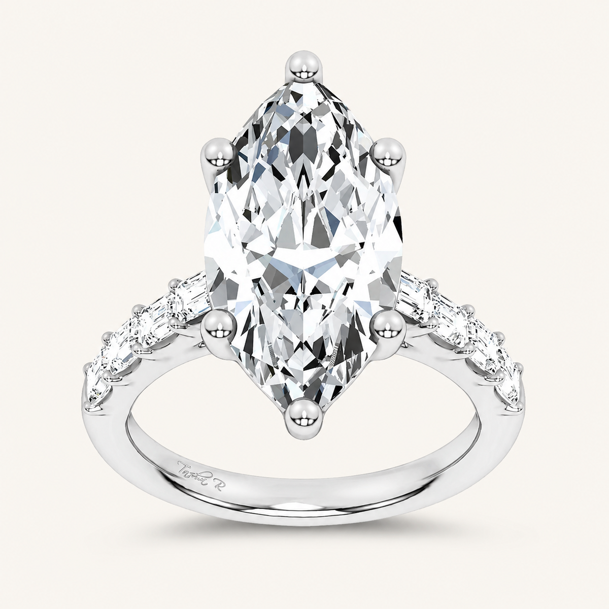 5.72CT Marquise Cut Certified Lab Grown Diamond Side Stone Ring