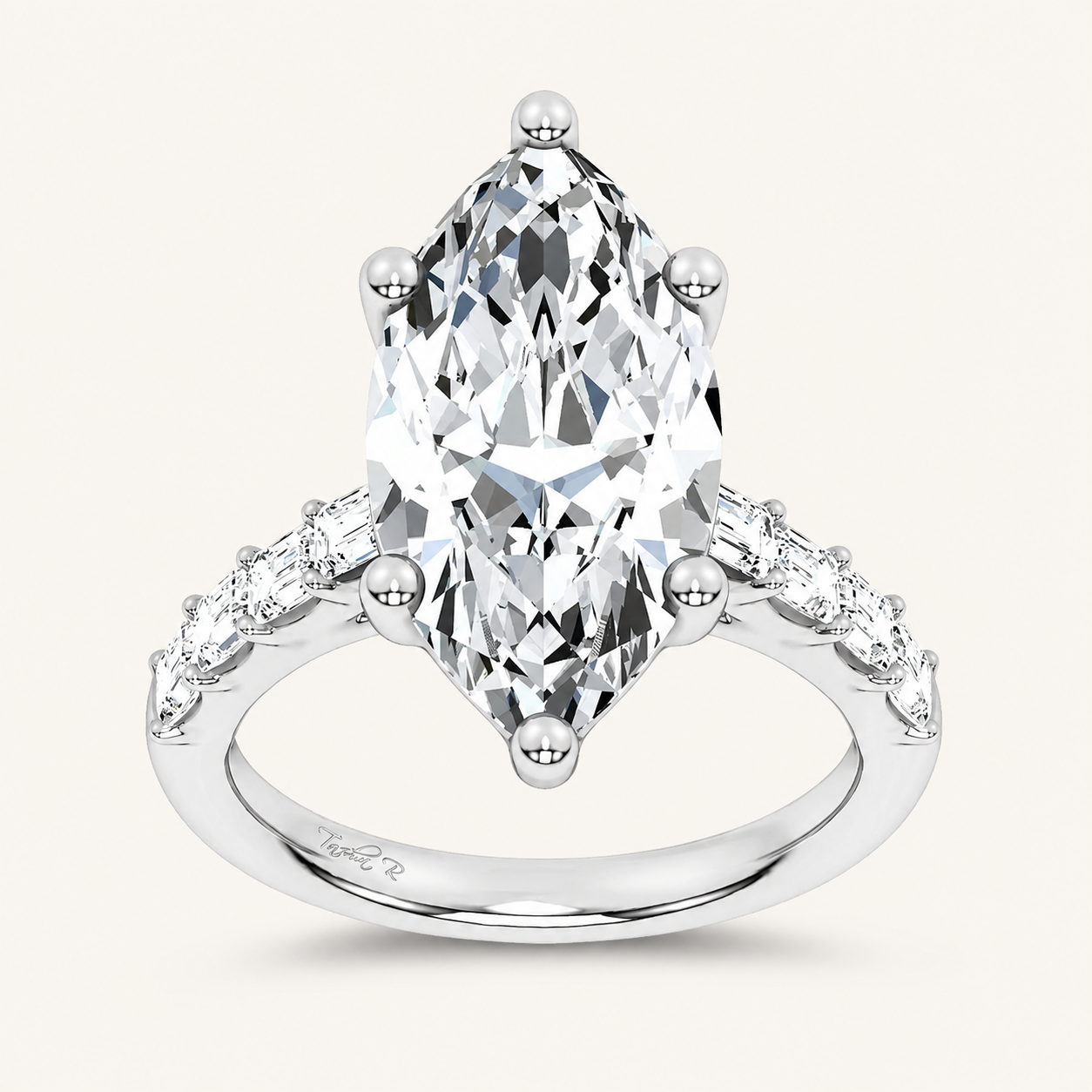 5.72CT Marquise Cut Certified Lab Grown Diamond Side Stone Ring