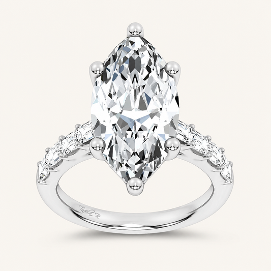 5.72CT Marquise Cut Certified Lab Grown Diamond Side Stone Ring