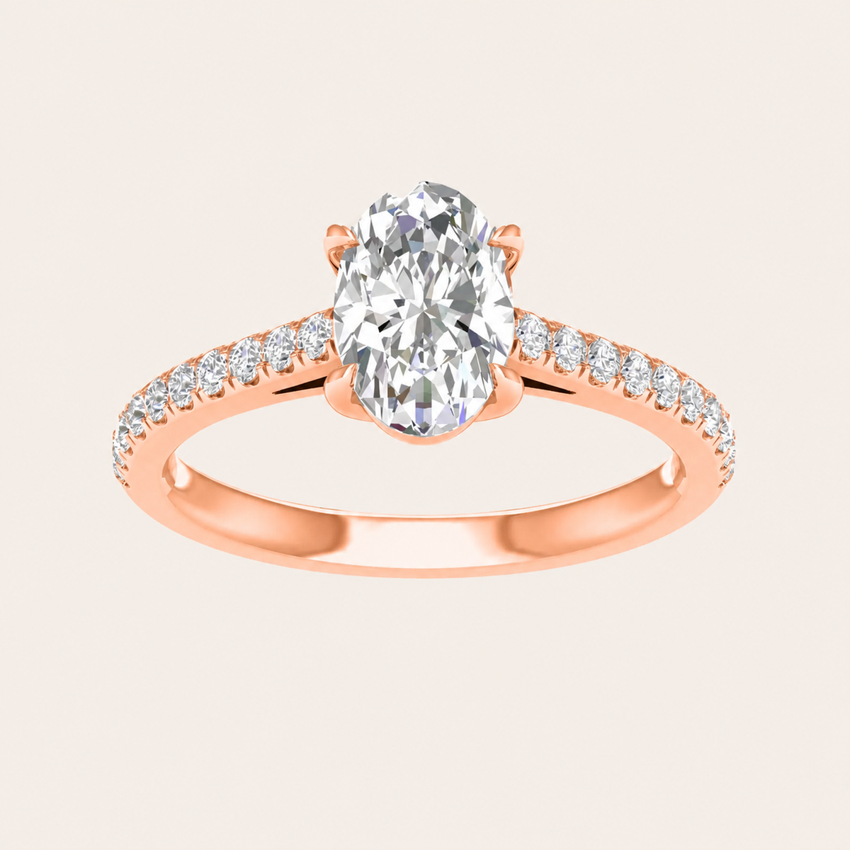 1.25CT Oval Cut Lab Grown Diamond Side Stone Ring