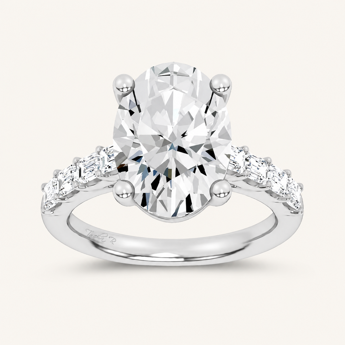 5.72CT Oval Cut Certified Lab Grown Diamond Side Stone Ring
