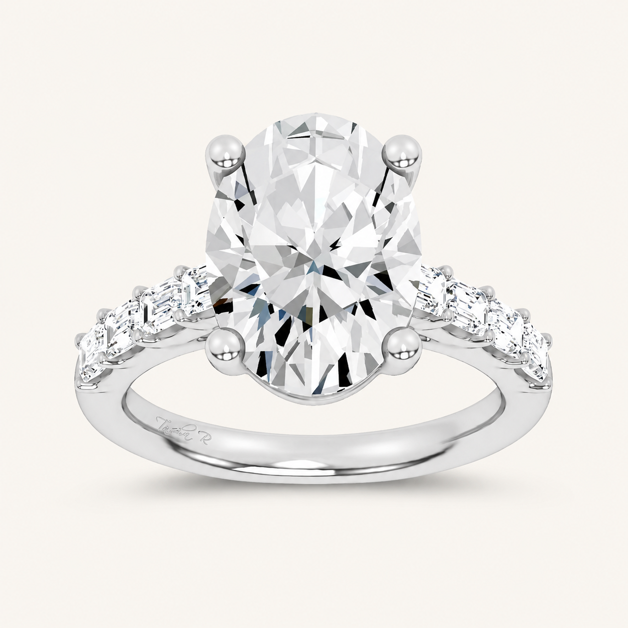 5.72CT Oval Cut Certified Lab Grown Diamond Side Stone Ring