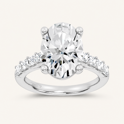 5.72CT Oval Cut Certified Lab Grown Diamond Side Stone Ring
