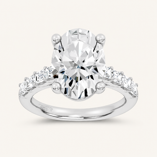 5.72CT Oval Cut Certified Lab Grown Diamond Side Stone Ring
