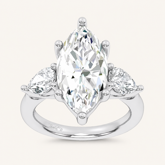 6CT Marquise Cut Certified Lab Grown Diamond Three Stone Ring