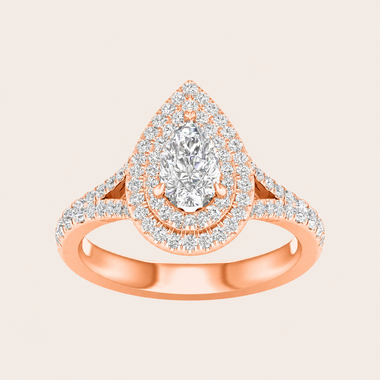 1.25CT Pear Cut Lab Grown Diamond Double Halo Ring
