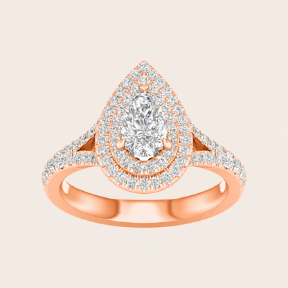 1.25CT Pear Cut Lab Grown Diamond Double Halo Ring