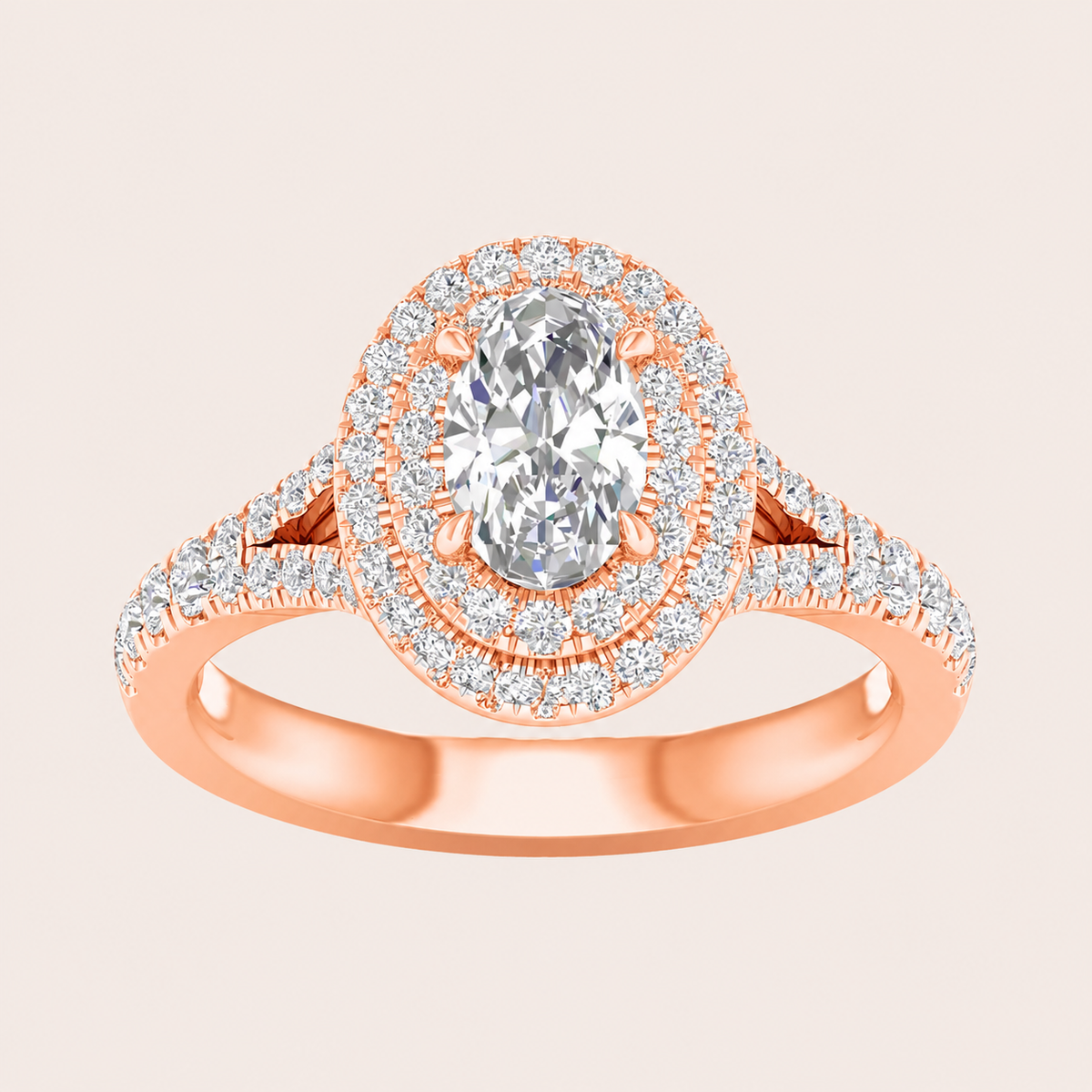 1.25CT Oval Cut Lab Grown Diamond Double Halo Ring