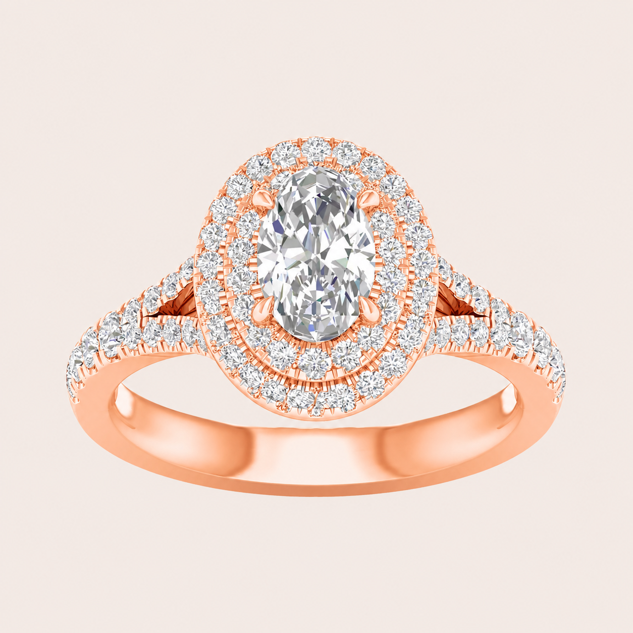 1.25CT Oval Cut Lab Grown Diamond Double Halo Ring