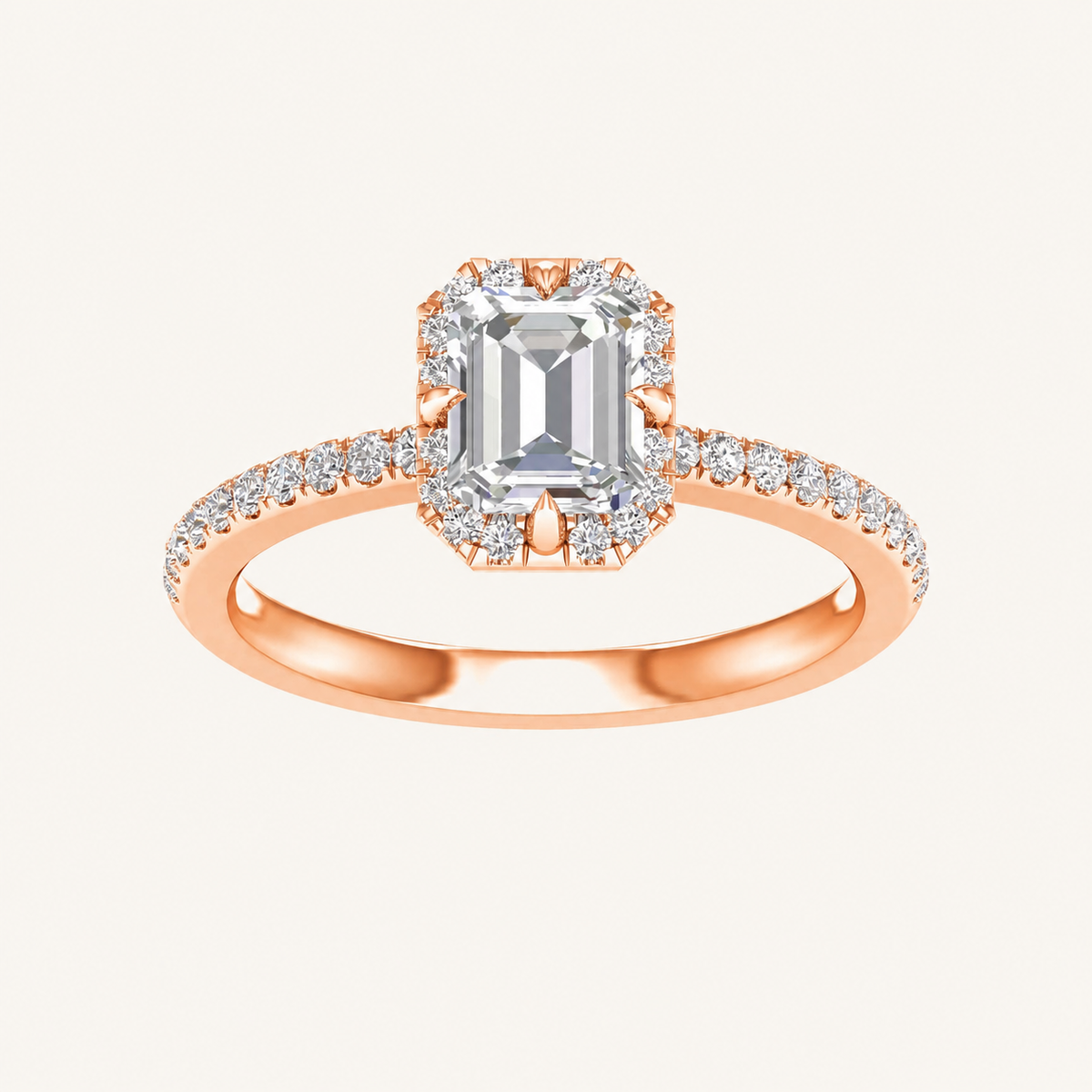 1.25CT Emerald Cut Lab Grown Diamond Halo Ring