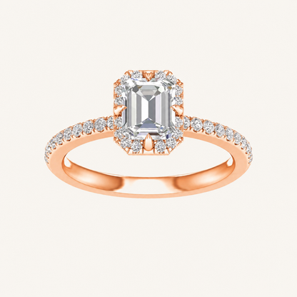 1.25CT Emerald Cut Lab Grown Diamond Halo Ring