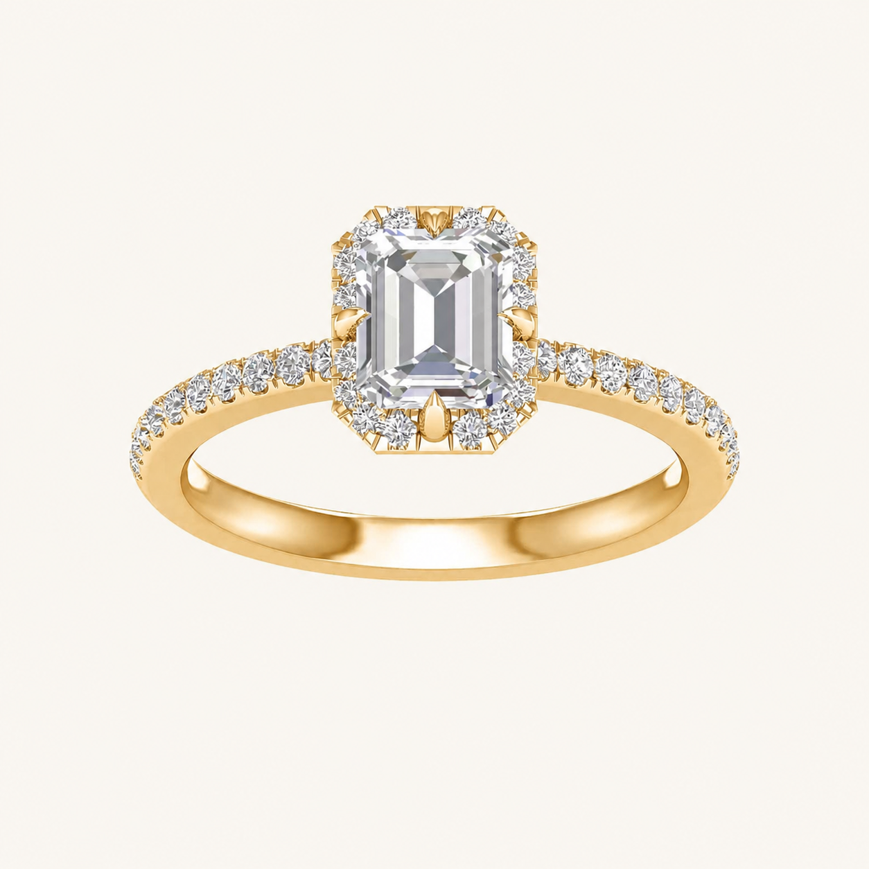 1.25CT Emerald Cut Lab Grown Diamond Halo Ring