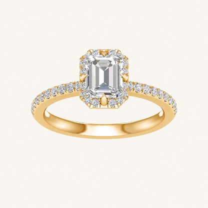 1.25CT Emerald Cut Lab Grown Diamond Halo Ring