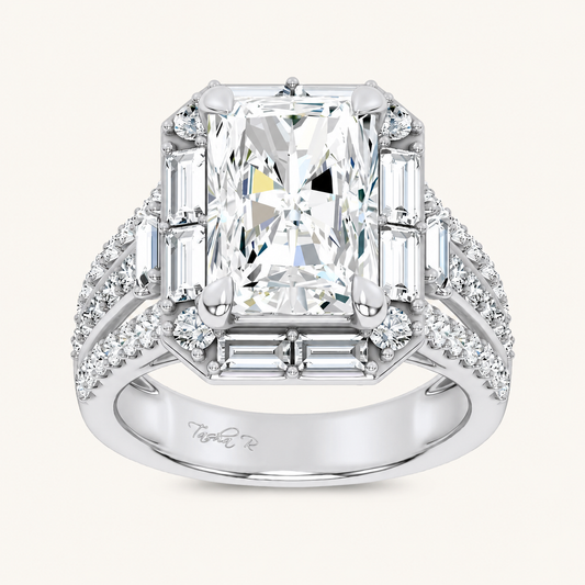 6.6CT Radiant Cut Certified Lab Grown Diamond Cluster Ring