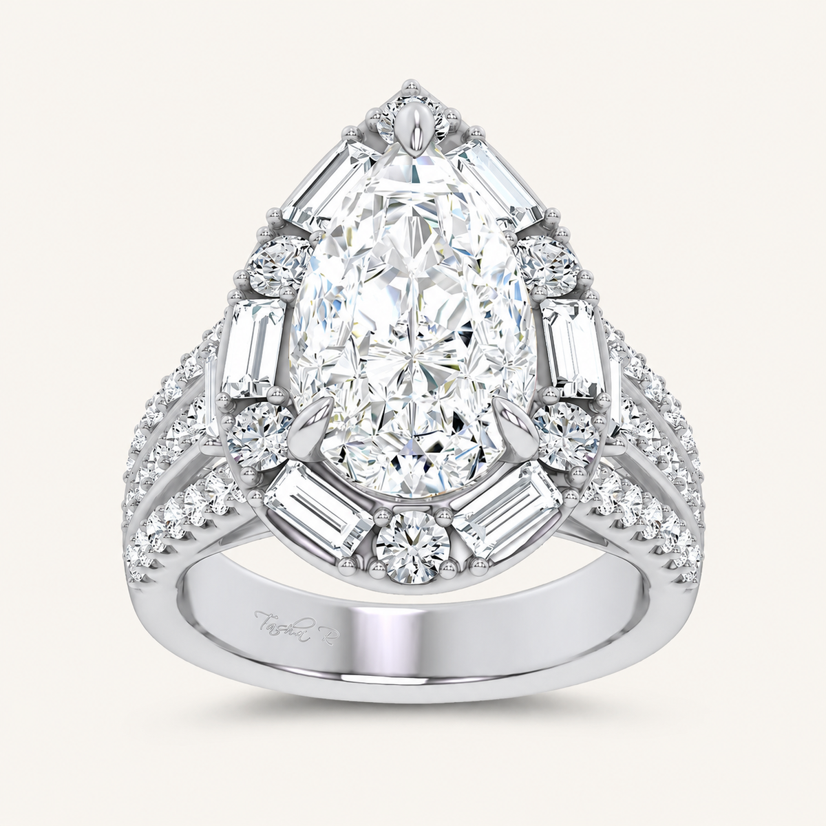 6.6CT Pear Cut Certified Lab Grown Diamond Cluster Ring