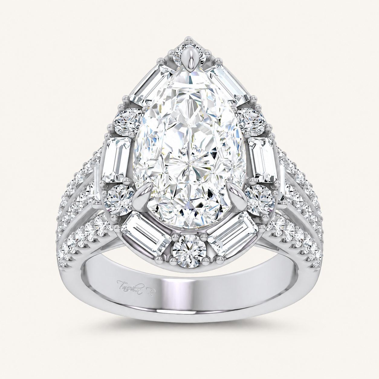 6.6CT Pear Cut Certified Lab Grown Diamond Cluster Ring