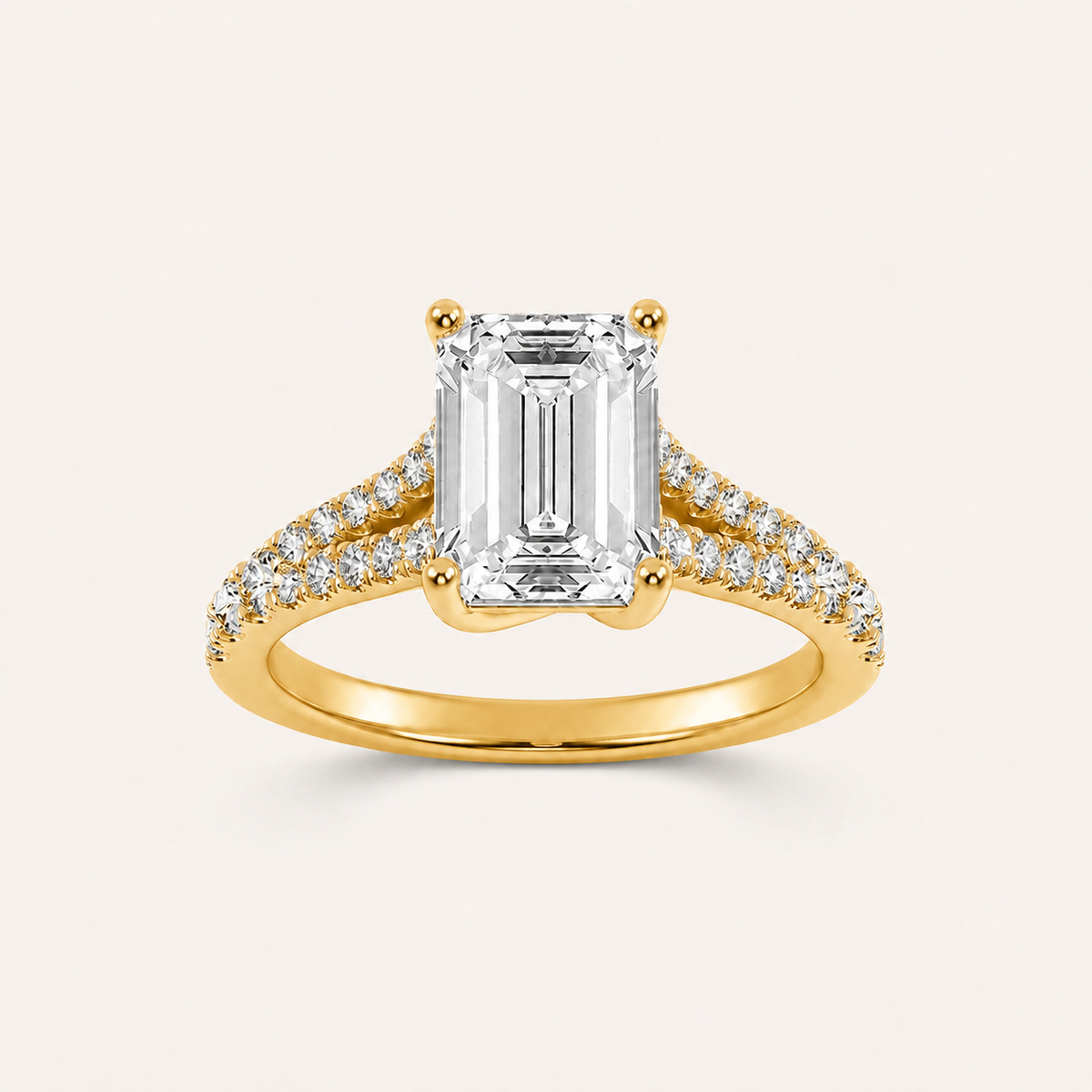 4CT Emerald Cut Lab Grown Diamond Side Stone Ring
